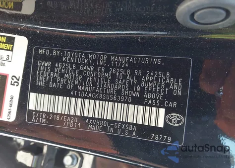 2025 Toyota Camry Se z USA, uszkodzony, nr VIN 4T1DAACK8SU563970